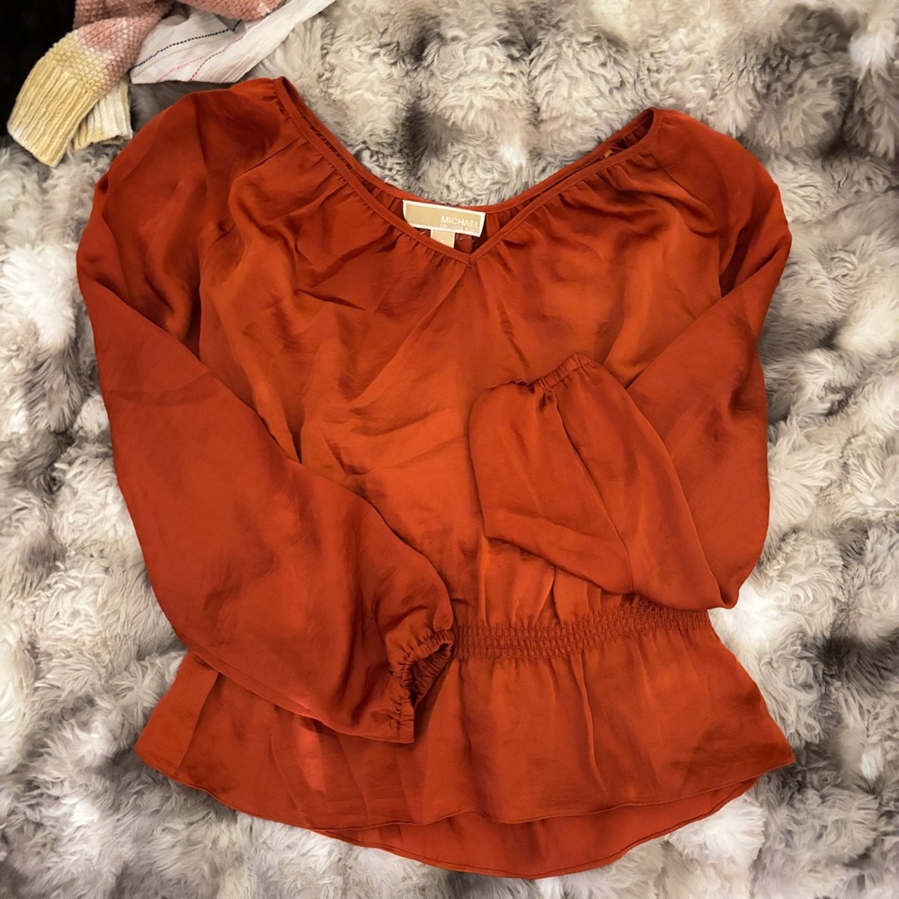 Michael Kors Rust Orange Long Sleeve Peasant Blouse
